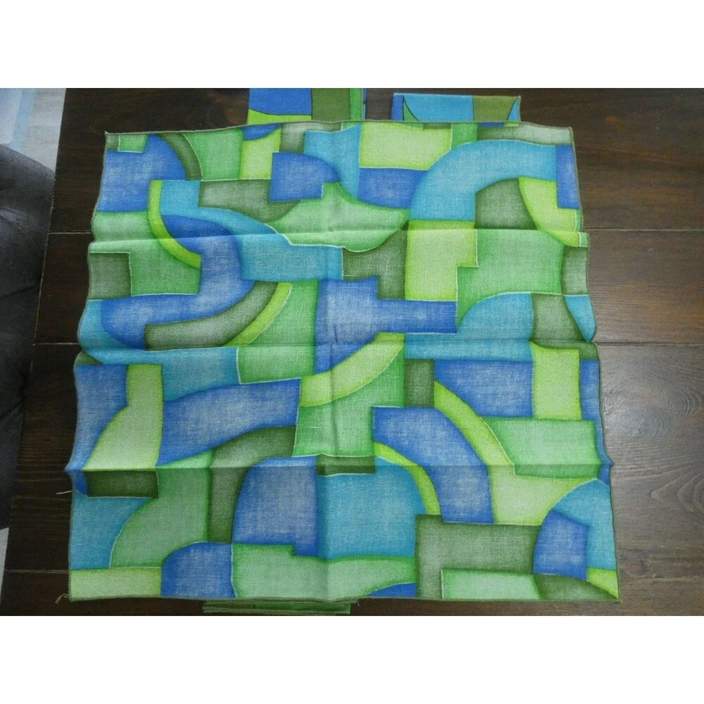VTG Unbranded Abstract Geometric Print Cloth Napkins Green Blue Mod 16.5